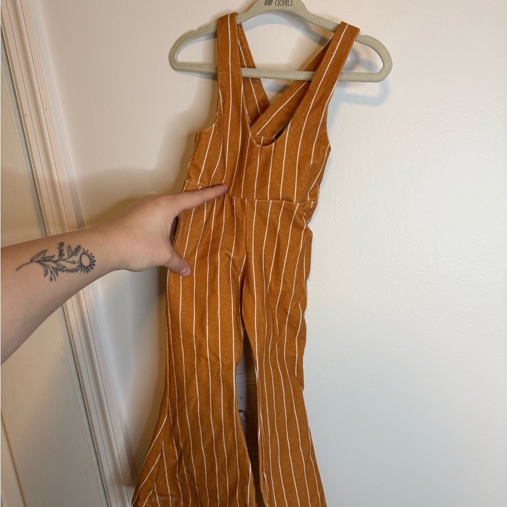 Kids Rust-Striped Crossback Jumpsuit